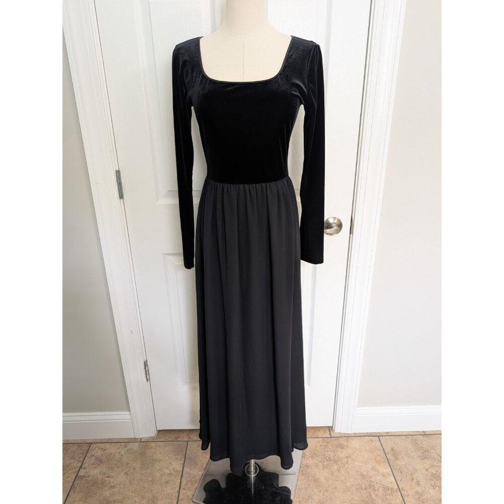 Vth Laura Ashley Black Velvet Silk Maxi Dress 6 Witchy Regency Whimisigoth Fairy